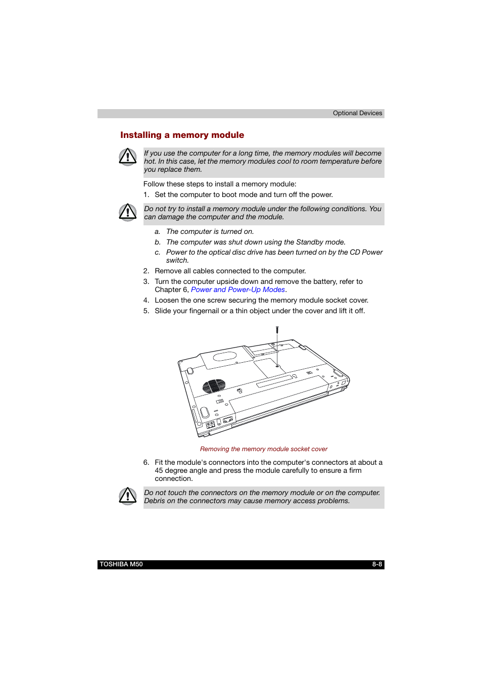 Installing a memory module | Toshiba Satellite M50 (PSM53) User Manual | Page 133 / 179