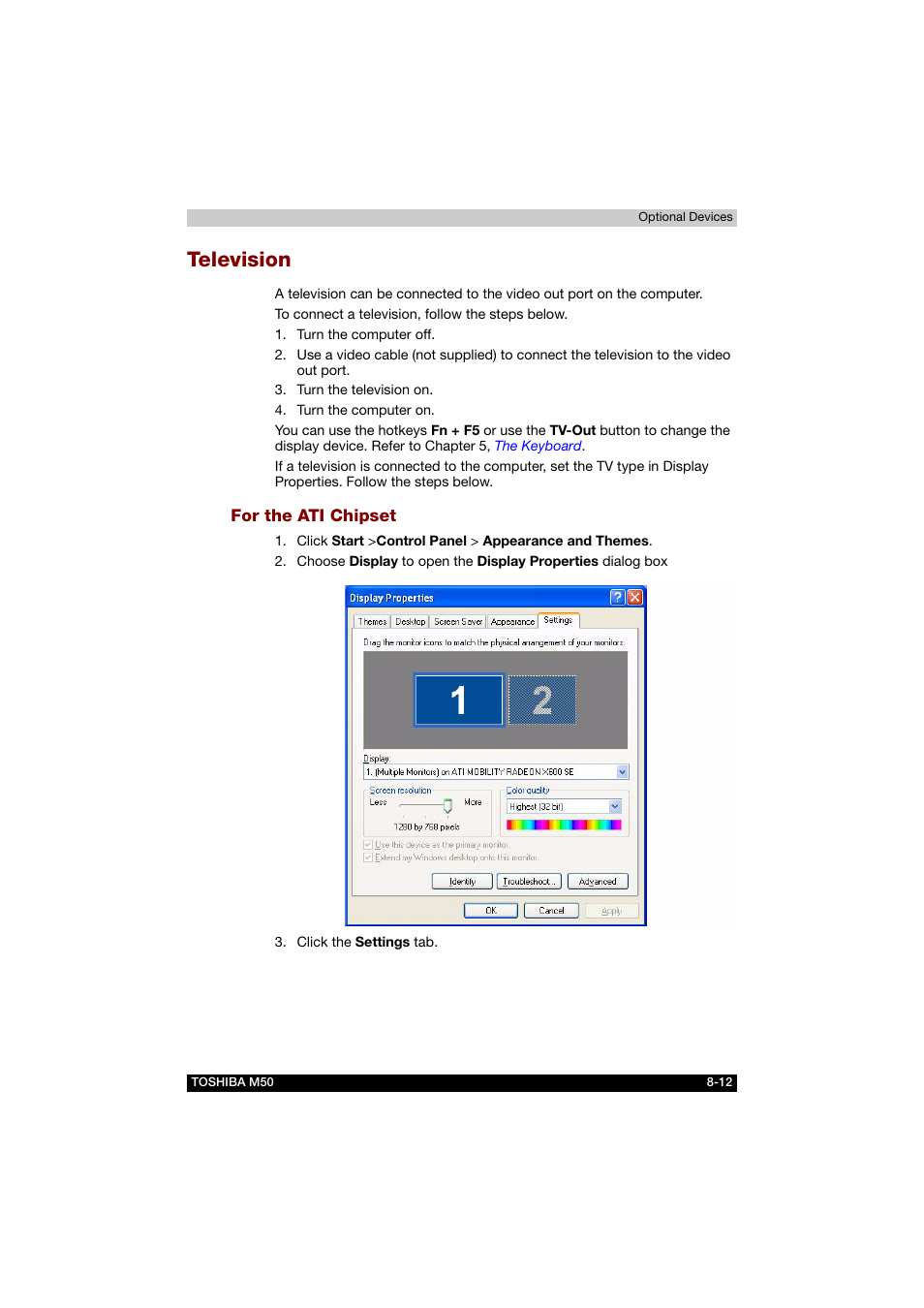Television, For the ati chipset, Television -12 | Toshiba Satellite M50 (PSM53) User Manual | Page 137 / 179