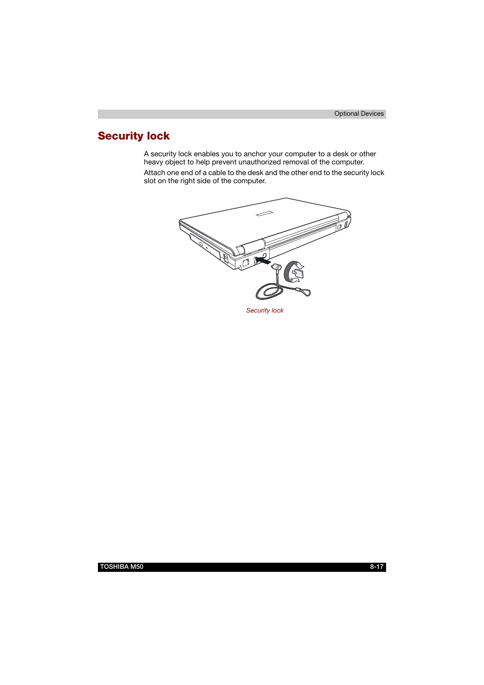 Security lock, Security lock -17 | Toshiba Satellite M50 (PSM53) User Manual | Page 142 / 179