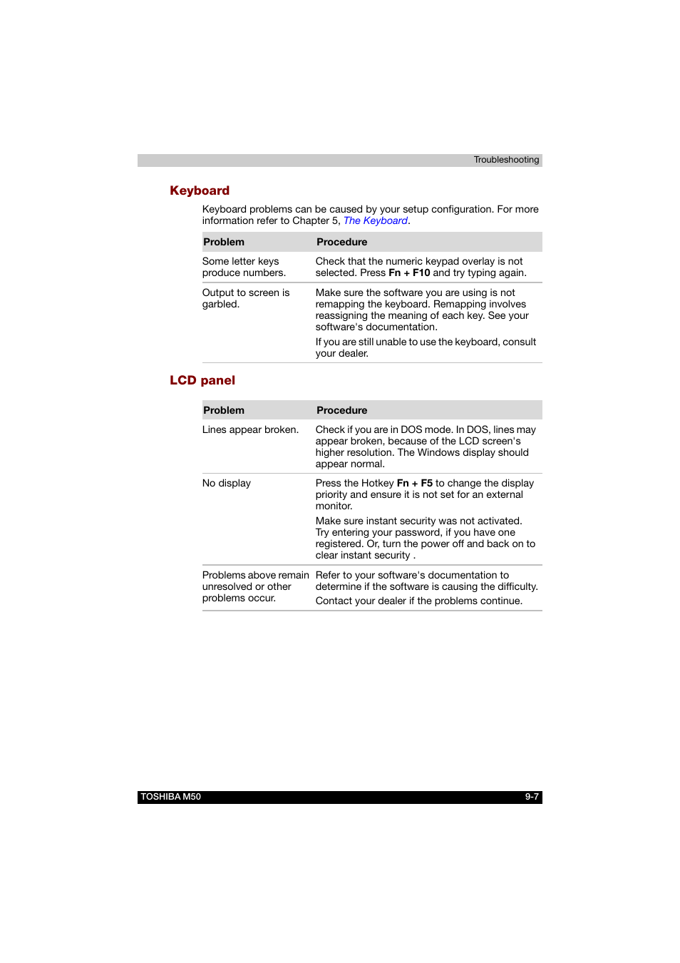 Keyboard, Lcd panel | Toshiba Satellite M50 (PSM53) User Manual | Page 149 / 179