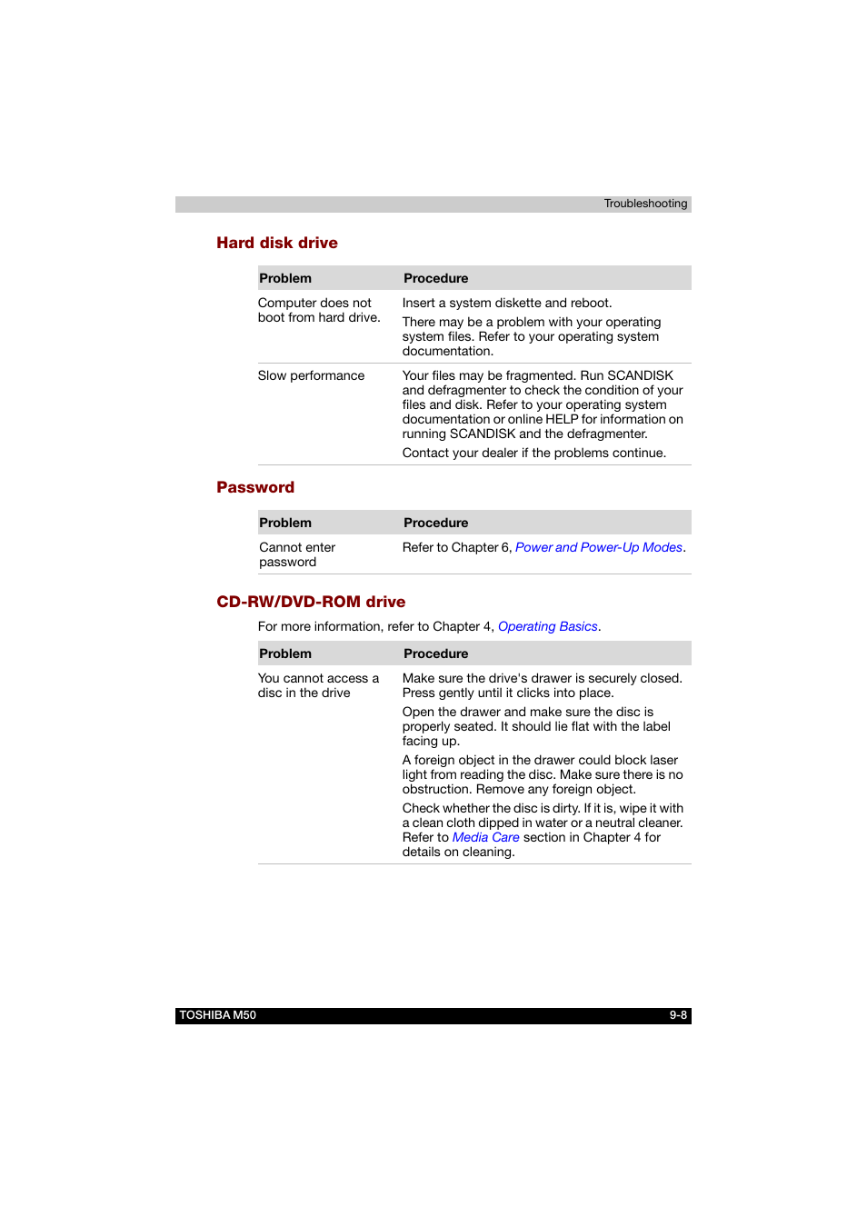 Hard disk drive, Password, Cd-rw/dvd-rom drive | Toshiba Satellite M50 (PSM53) User Manual | Page 150 / 179
