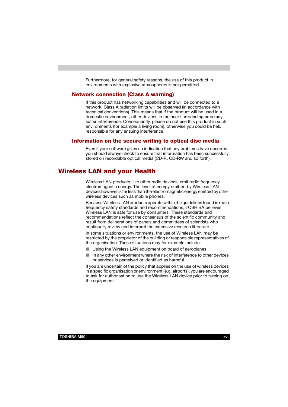 Wireless lan and your health | Toshiba Satellite M50 (PSM53) User Manual | Page 16 / 179