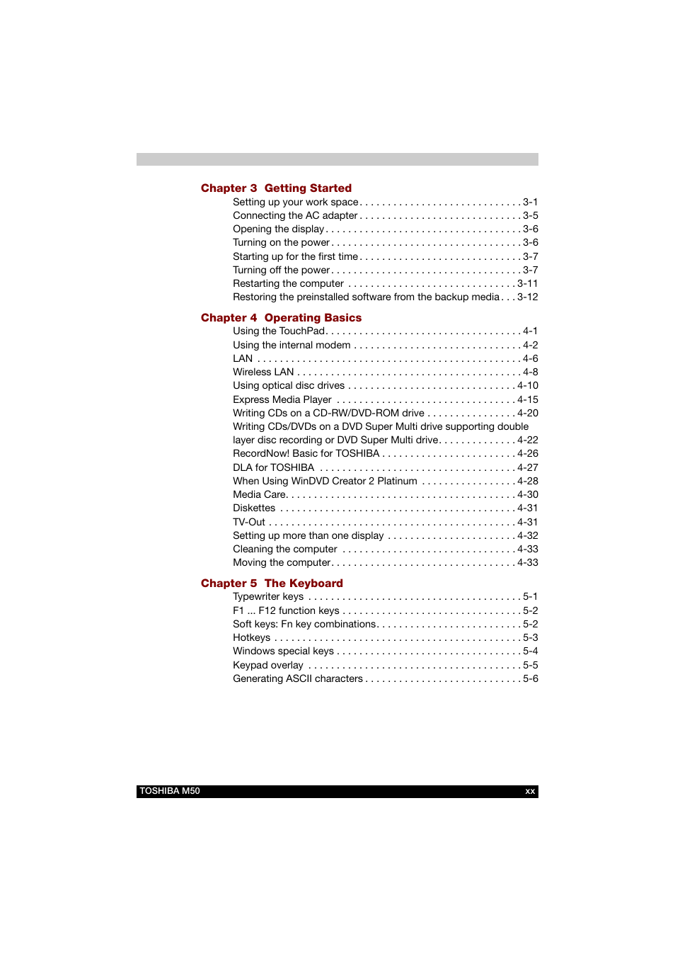 Getting started, Operating basics, The keyboard | Toshiba Satellite M50 (PSM53) User Manual | Page 20 / 179