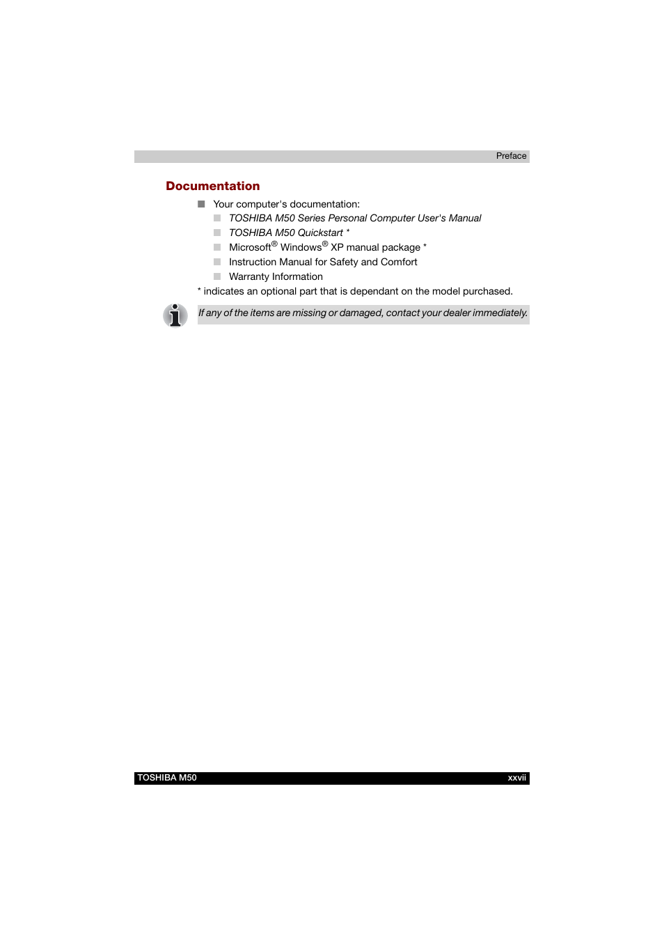 Documentation | Toshiba Satellite M50 (PSM53) User Manual | Page 27 / 179