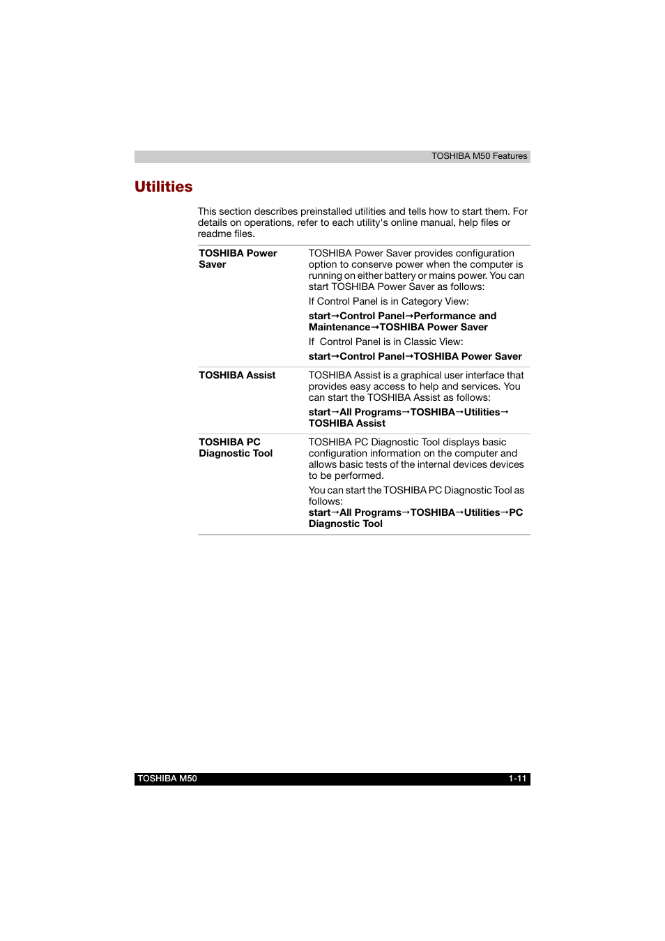 Utilities, Utilities -11 | Toshiba Satellite M50 (PSM53) User Manual | Page 38 / 179