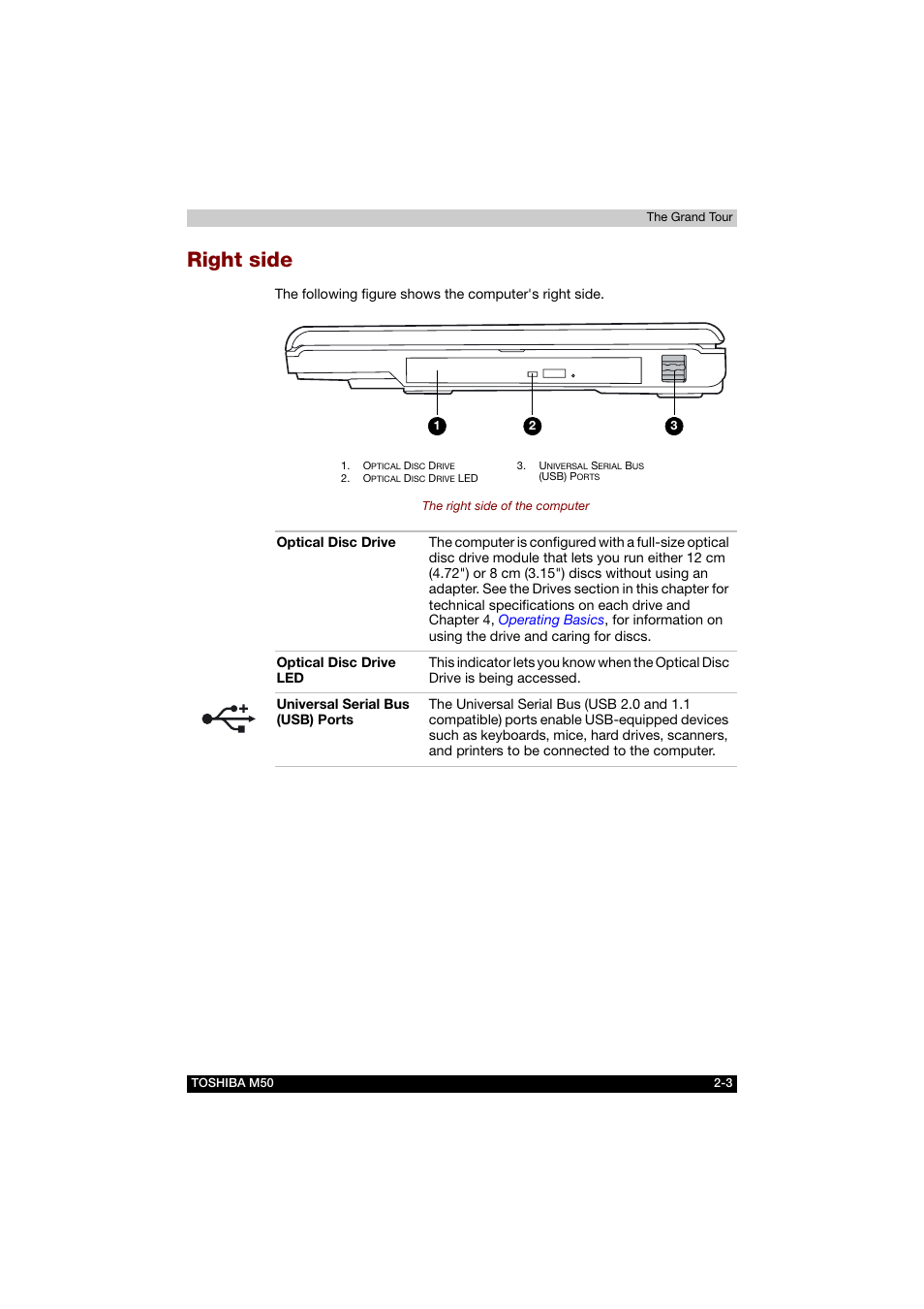 Right side, Right side -3 | Toshiba Satellite M50 (PSM53) User Manual | Page 44 / 179