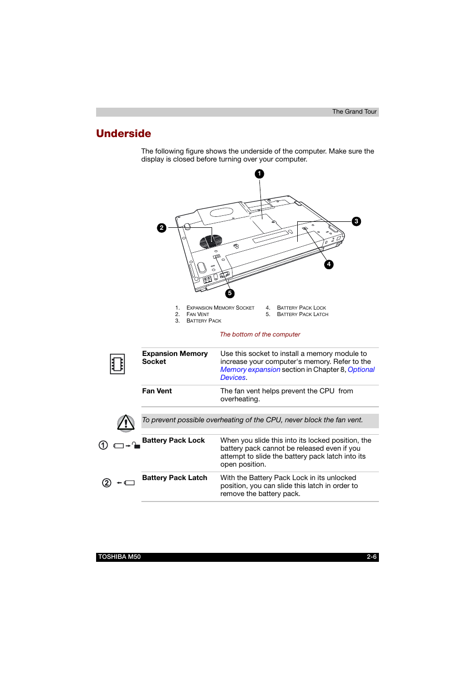 Underside, Underside -6 | Toshiba Satellite M50 (PSM53) User Manual | Page 47 / 179