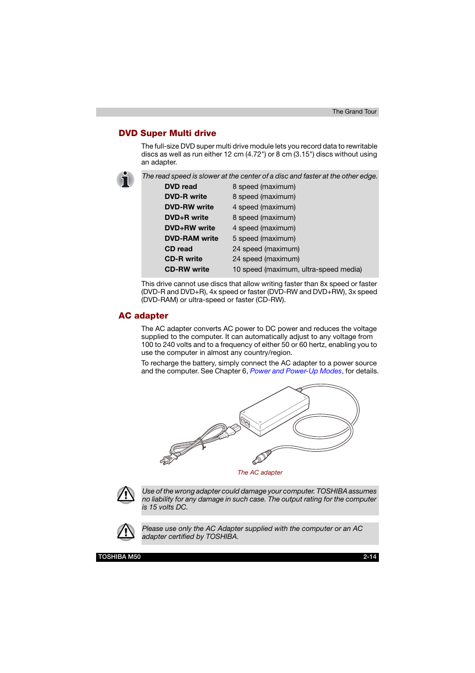 Dvd super multi drive, Ac adapter | Toshiba Satellite M50 (PSM53) User Manual | Page 55 / 179