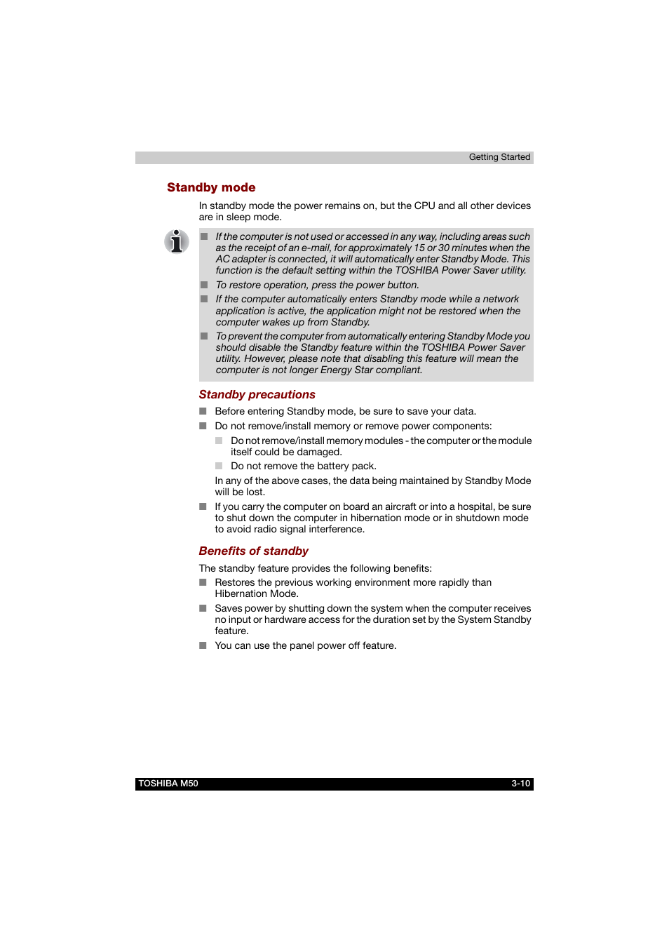 Standby mode | Toshiba Satellite M50 (PSM53) User Manual | Page 65 / 179