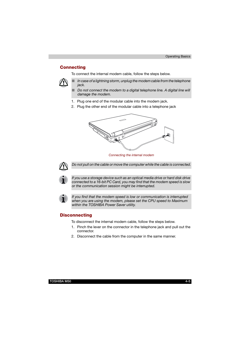 Connecting, Disconnecting | Toshiba Satellite M50 (PSM53) User Manual | Page 73 / 179