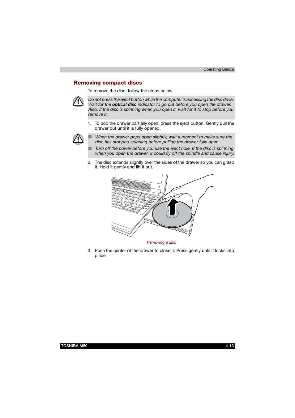 Removing compact discs | Toshiba Satellite M50 (PSM53) User Manual | Page 81 / 179