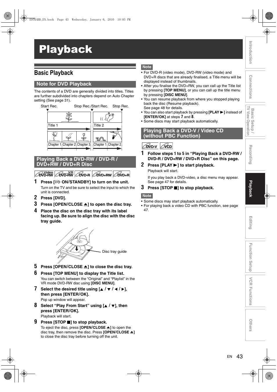 Playback, Basic playback | Toshiba DVR20 User Manual | Page 43 / 80