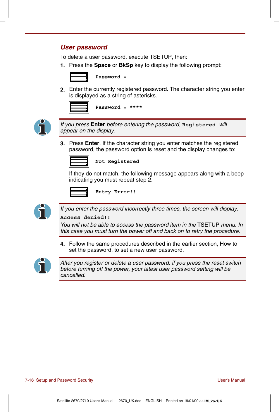 User password | Toshiba Satellite 2670 User Manual | Page 100 / 182