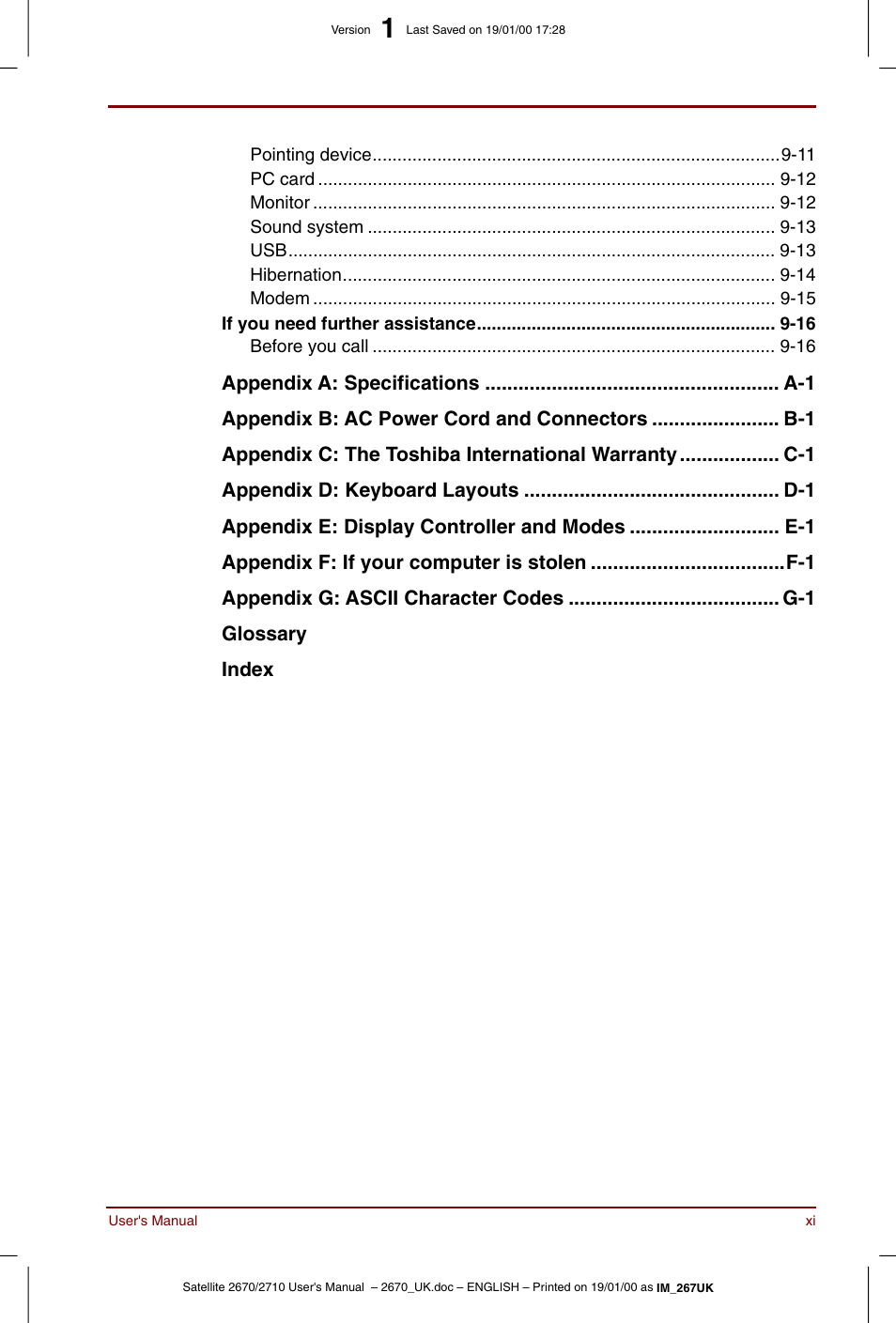Toshiba Satellite 2670 User Manual | Page 11 / 182