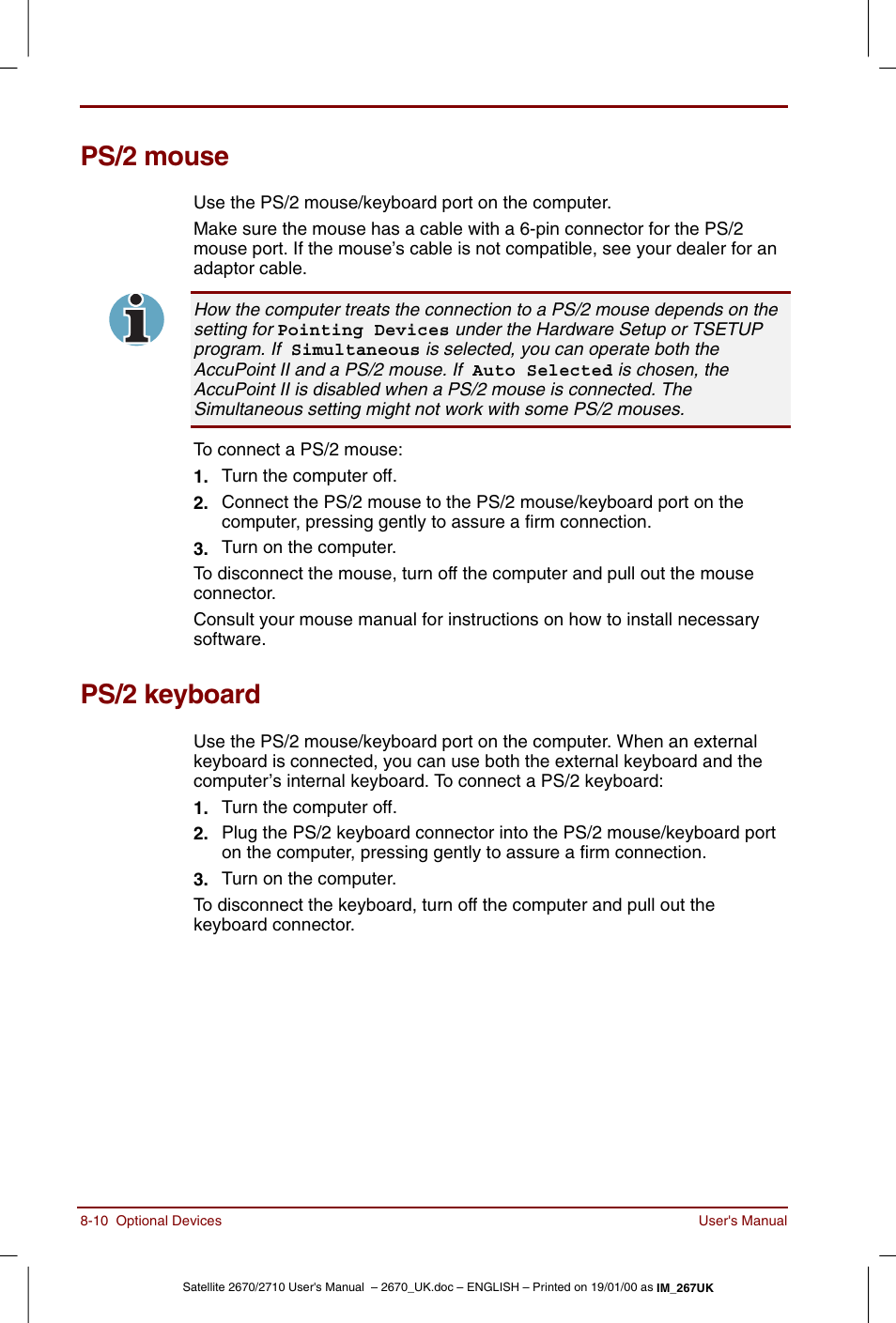 Ps/2 mouse, Ps/2 keyboard, Ps/2 mouse -10 ps/2 keyboard -10 | Toshiba Satellite 2670 User Manual | Page 114 / 182