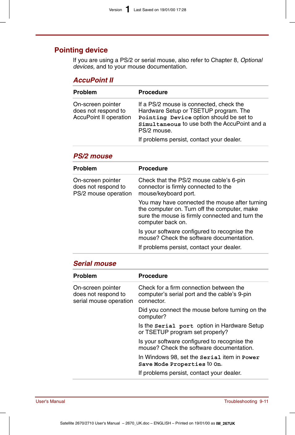 Pointing device -11, Pointing device | Toshiba Satellite 2670 User Manual | Page 127 / 182