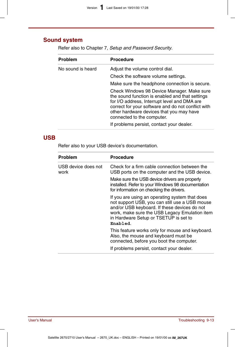 Sound system -13 usb -13, Sound system | Toshiba Satellite 2670 User Manual | Page 129 / 182