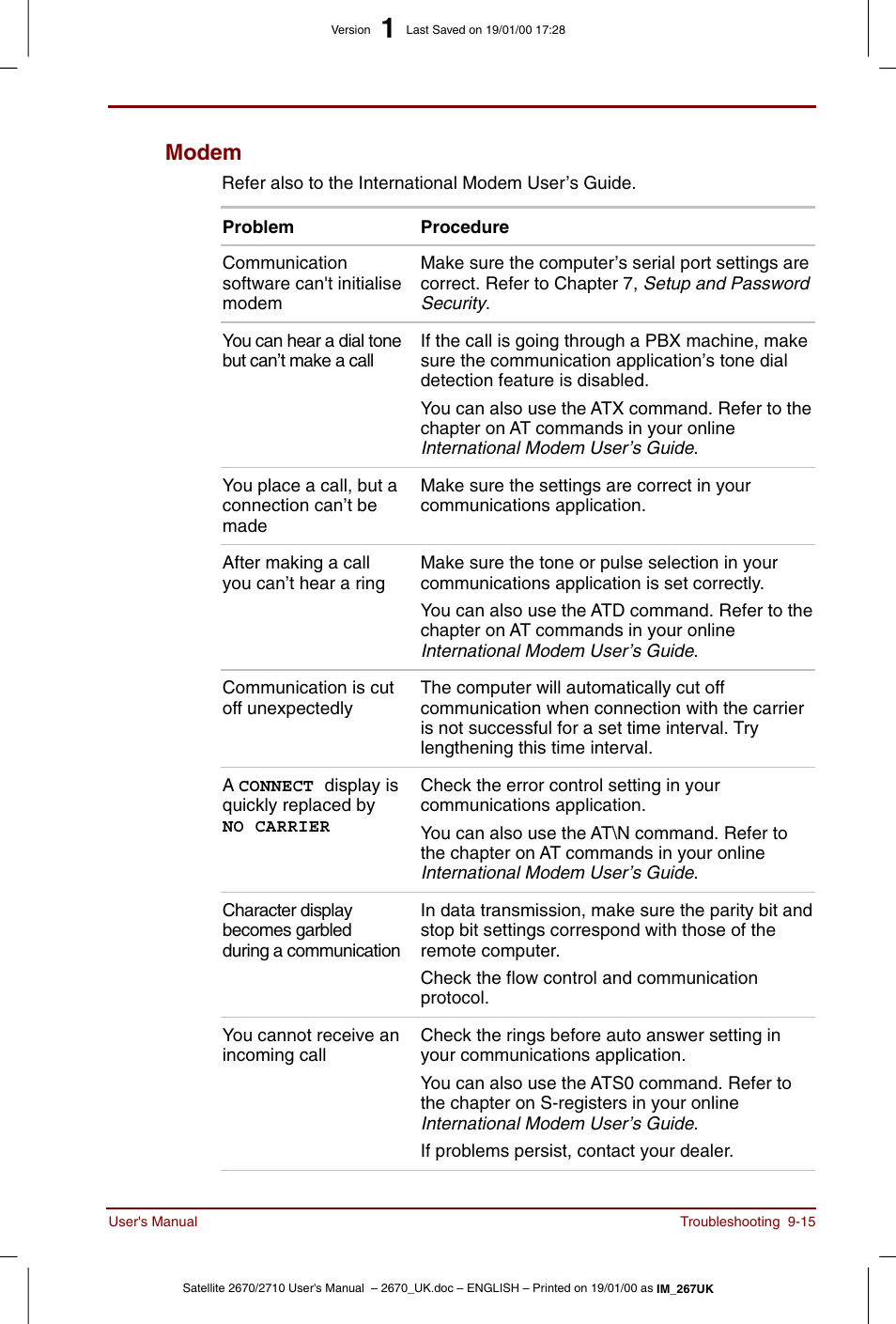 Modem -15, Modem | Toshiba Satellite 2670 User Manual | Page 131 / 182