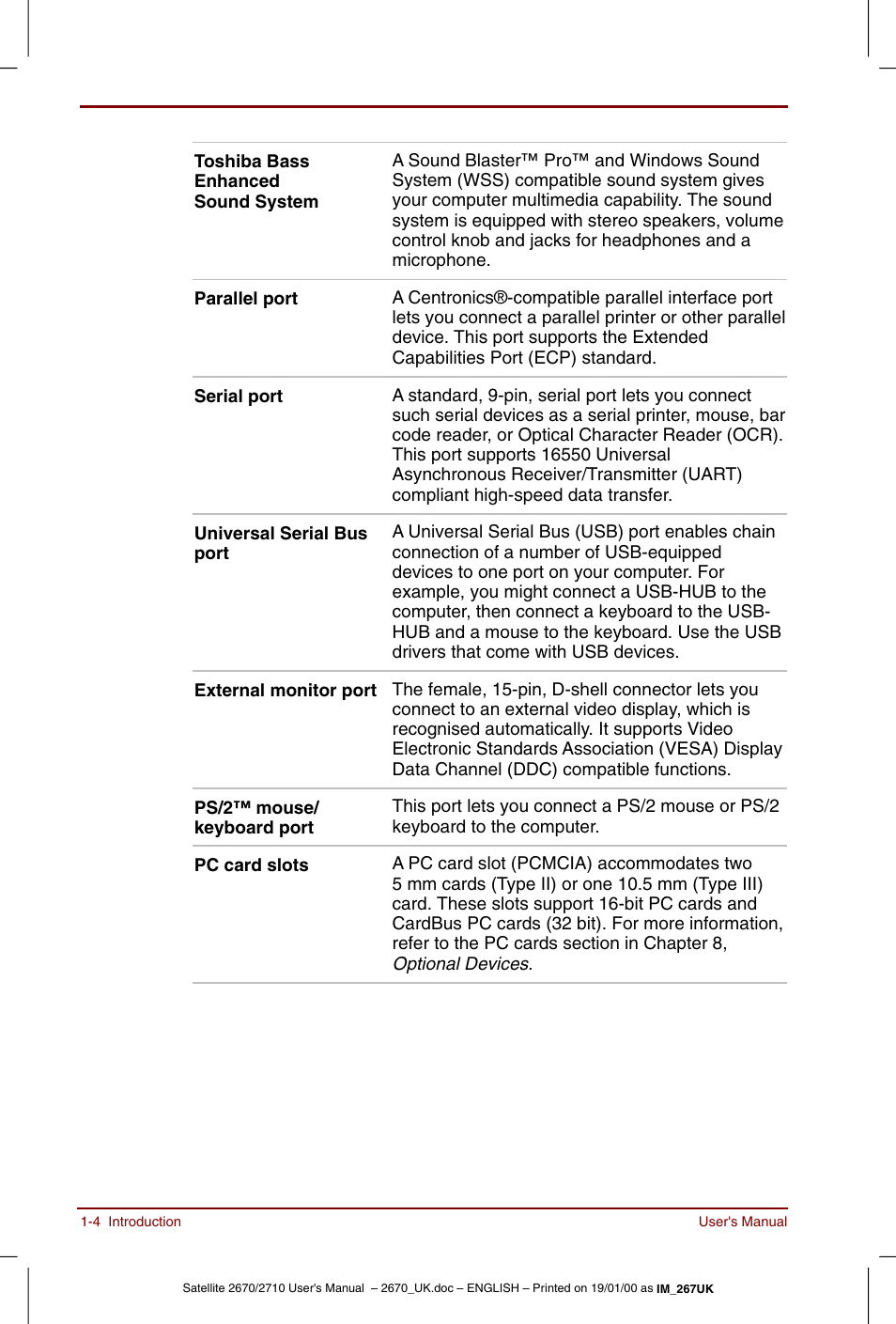 Toshiba Satellite 2670 User Manual | Page 20 / 182