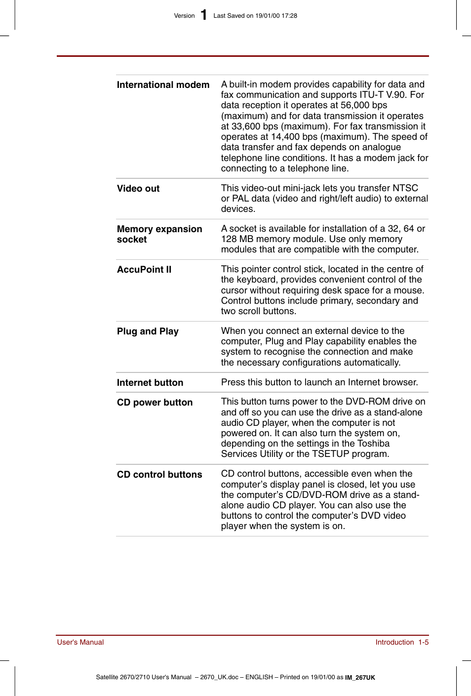 Toshiba Satellite 2670 User Manual | Page 21 / 182
