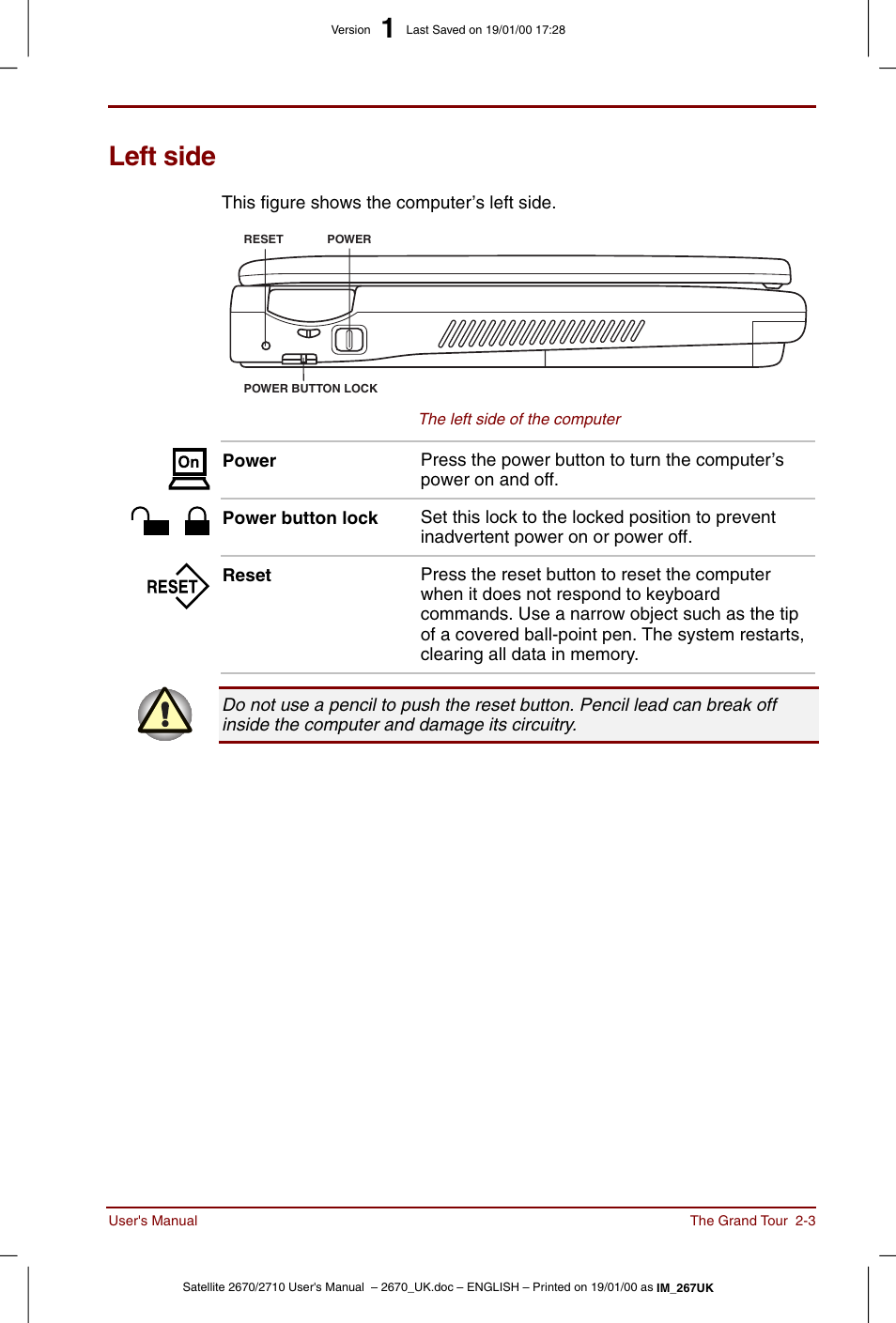 Left side, Left side -3 | Toshiba Satellite 2670 User Manual | Page 29 / 182