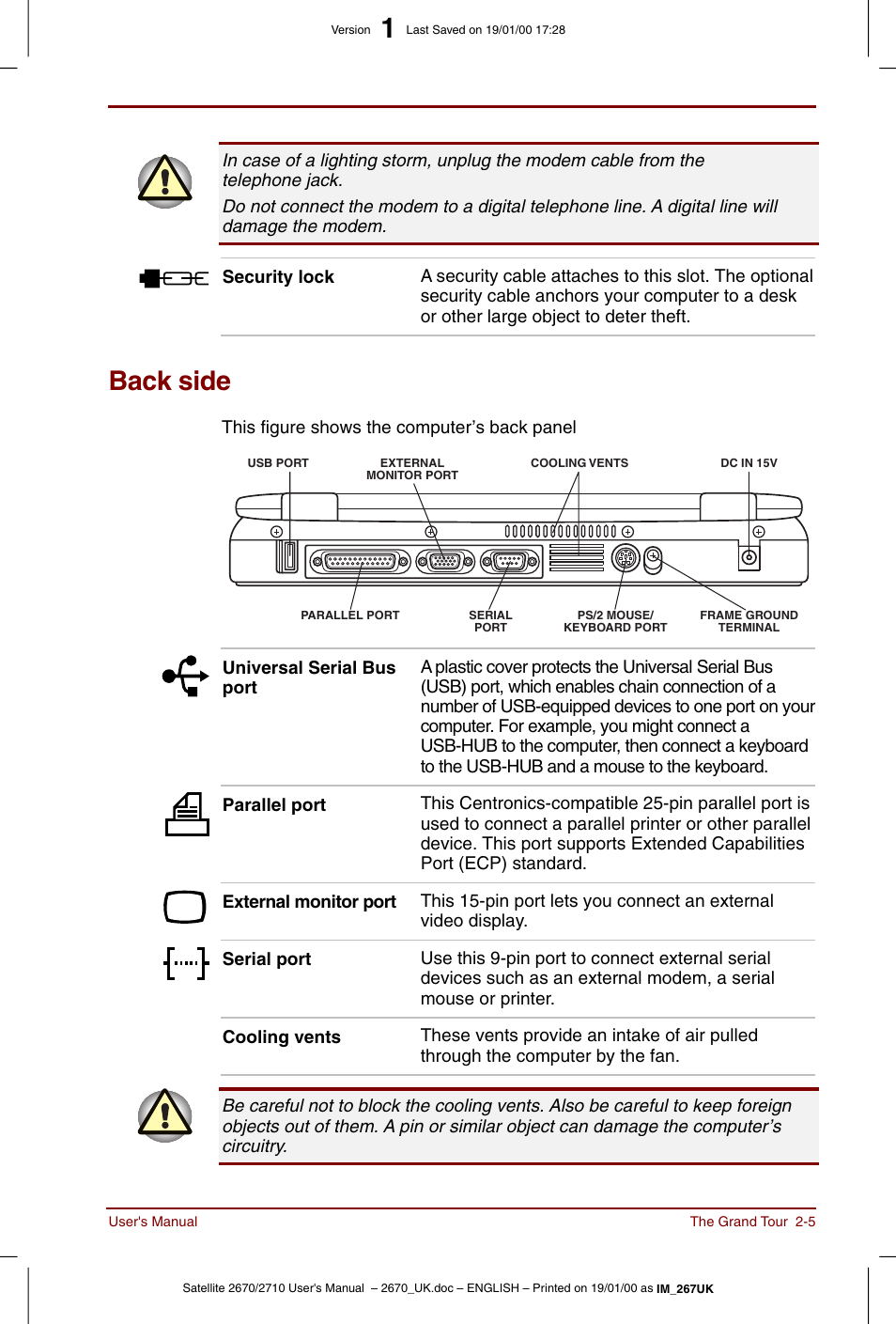 Back side, Back side -5 | Toshiba Satellite 2670 User Manual | Page 31 / 182