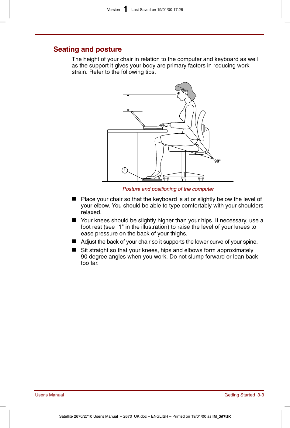 Seating and posture -3, Seating and posture | Toshiba Satellite 2670 User Manual | Page 43 / 182