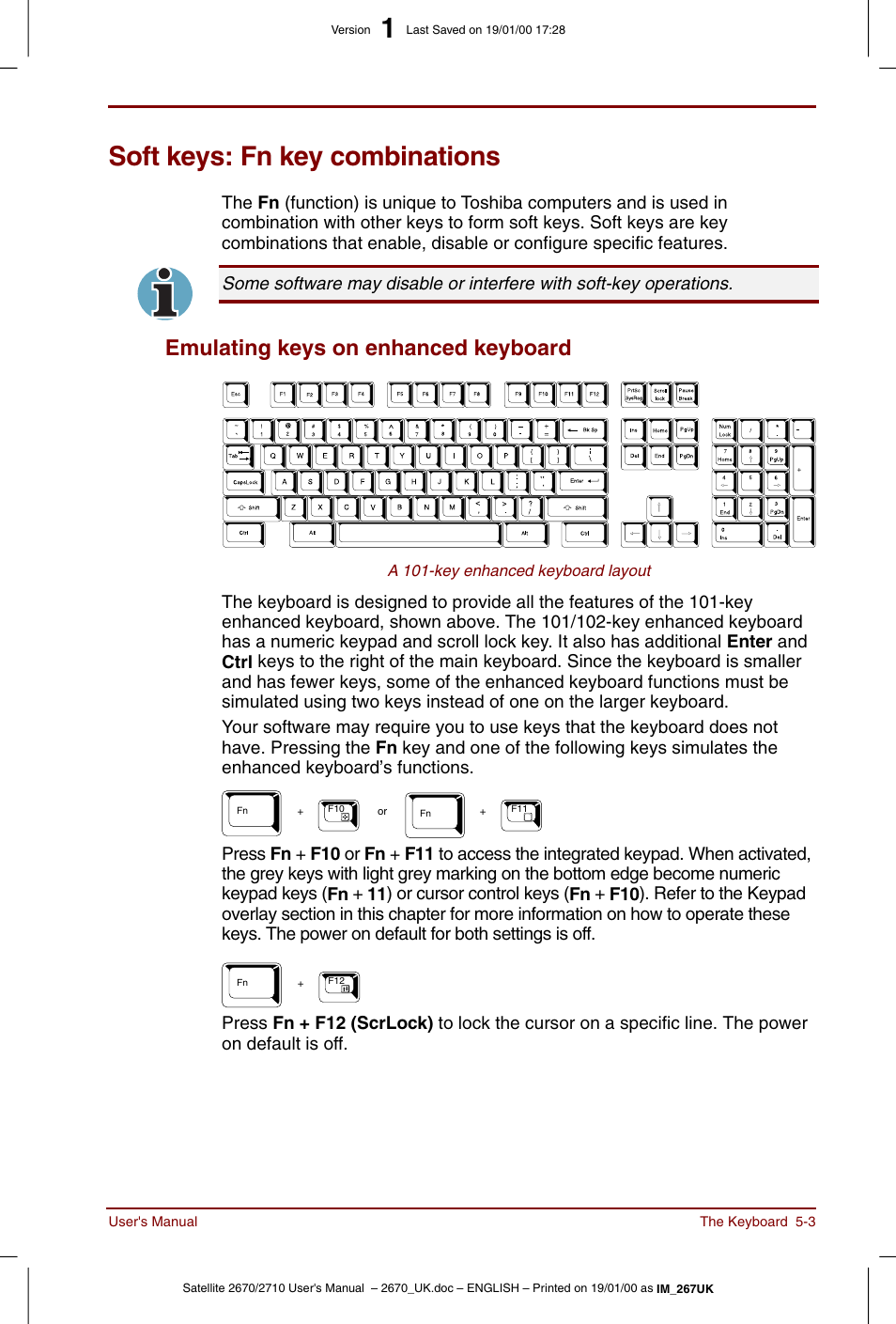 Soft keys: fn key combinations, Soft keys: fn key combinations -3, Emulating keys on enhanced keyboard -3 | Emulating keys on enhanced keyboard | Toshiba Satellite 2670 User Manual | Page 65 / 182