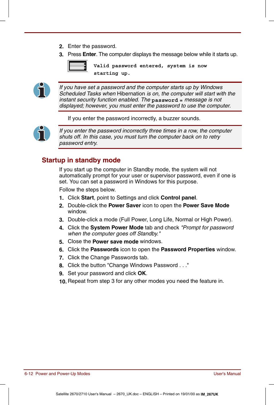 Startup in standby mode -12, Startup in standby mode | Toshiba Satellite 2670 User Manual | Page 82 / 182