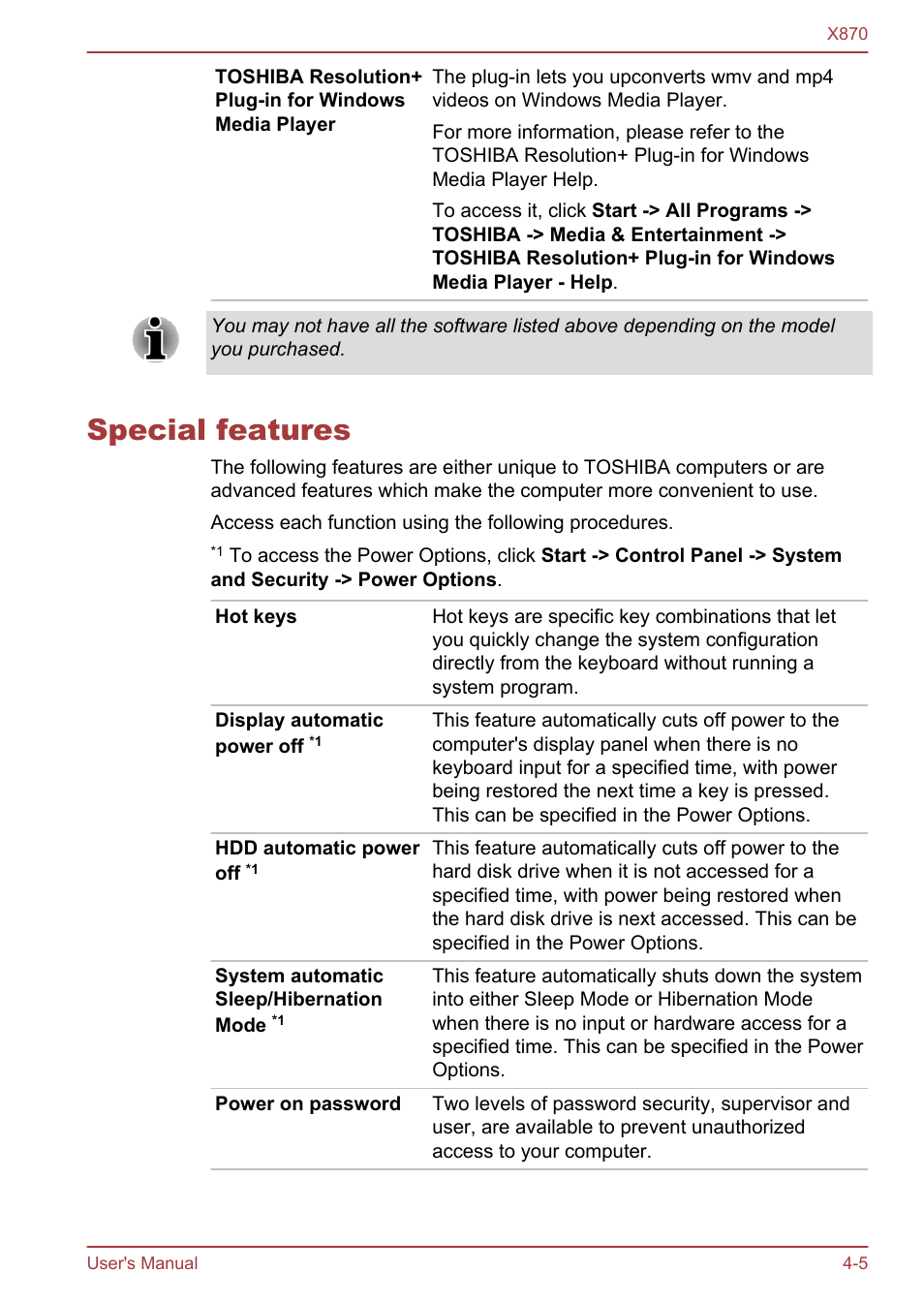 Special features, Special features -5 | Toshiba Qosmio X870 User Manual | Page 101 / 164