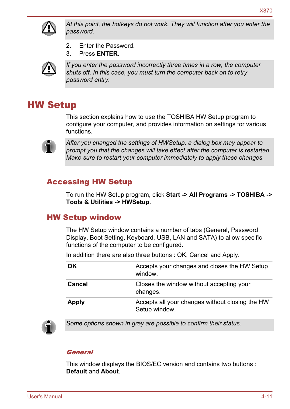 Hw setup, Accessing hw setup, Hw setup window | Hw setup -11 | Toshiba Qosmio X870 User Manual | Page 107 / 164