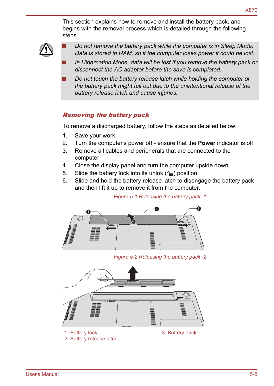 Removing the battery pack | Toshiba Qosmio X870 User Manual | Page 127 / 164