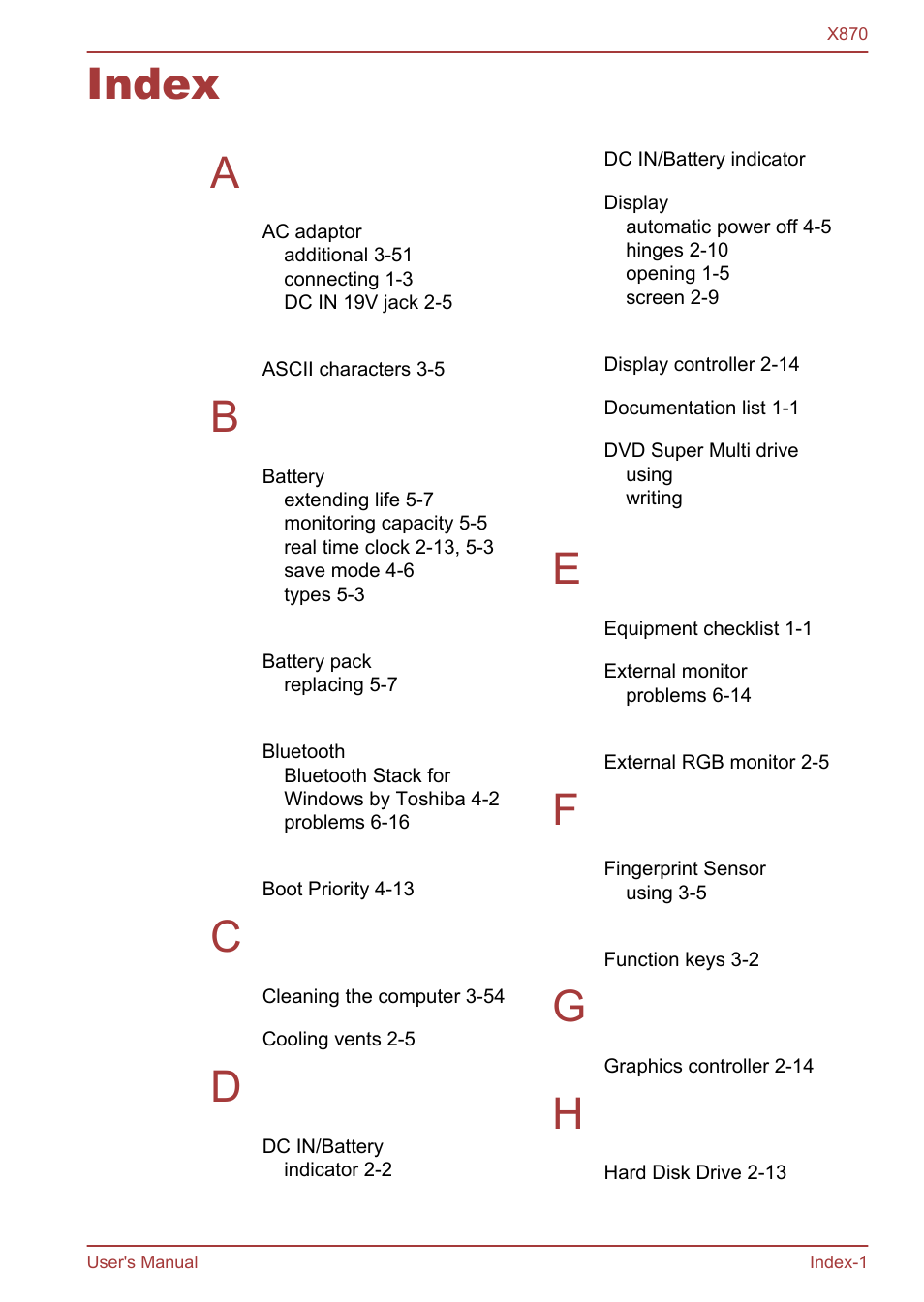 Index, Index a | Toshiba Qosmio X870 User Manual | Page 162 / 164