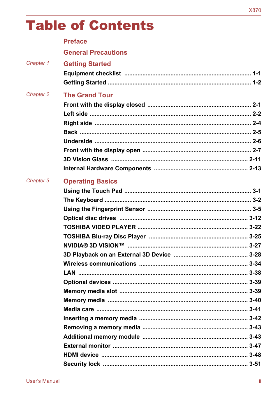 Toshiba Qosmio X870 User Manual | Page 2 / 164