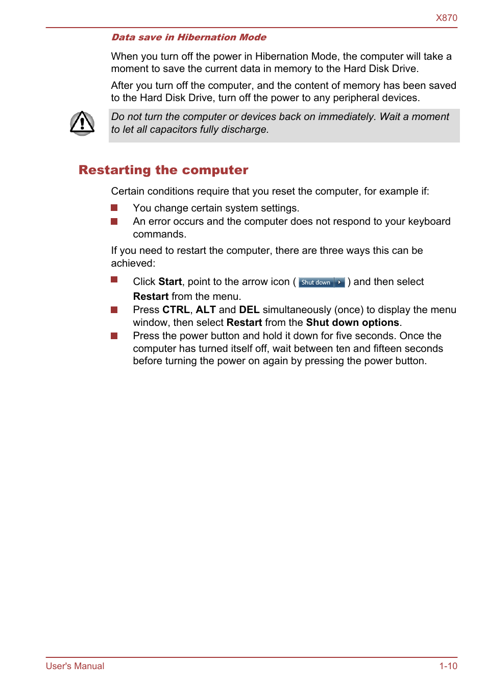 Restarting the computer | Toshiba Qosmio X870 User Manual | Page 26 / 164