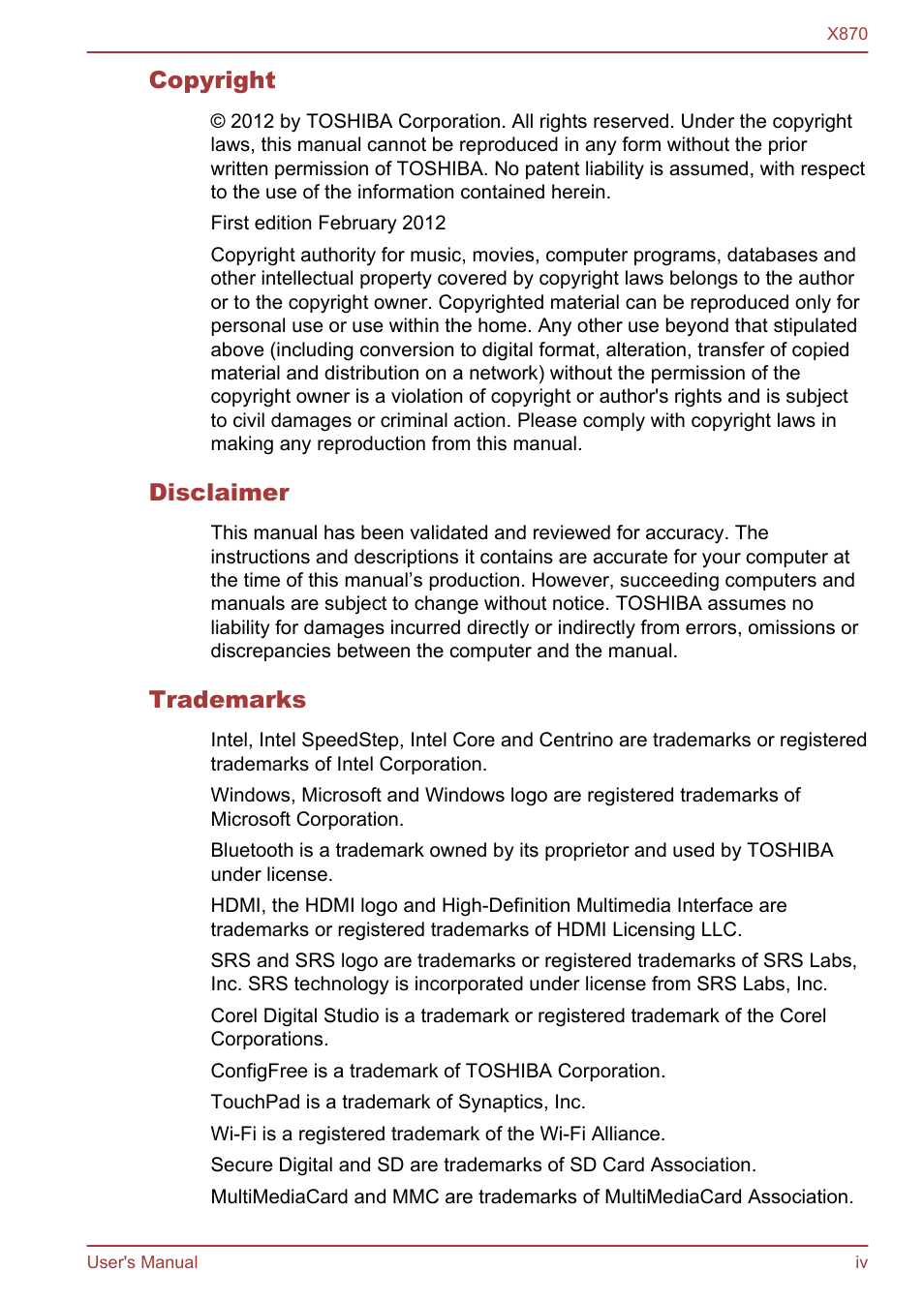 Toshiba Qosmio X870 User Manual | Page 4 / 164