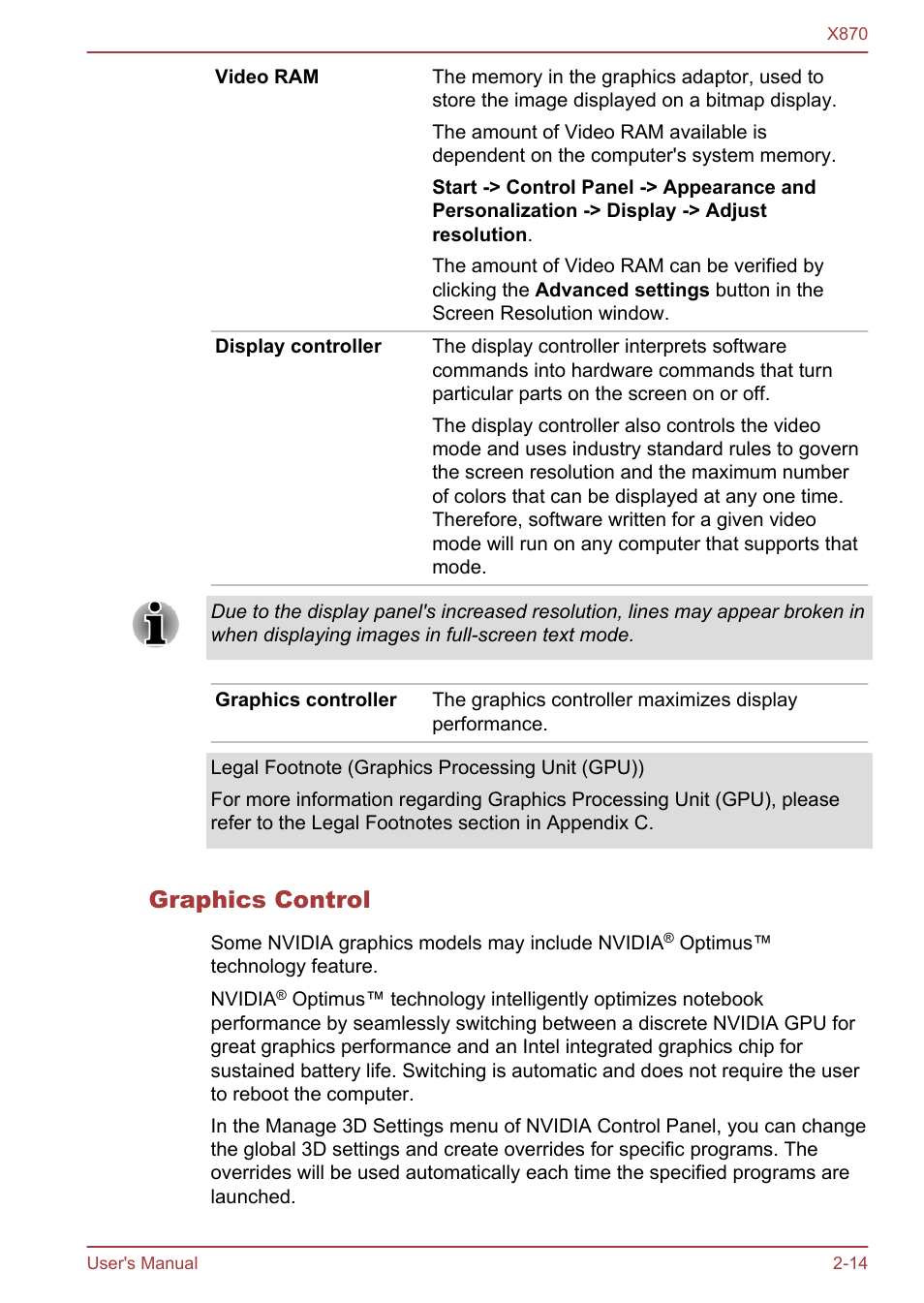 Graphics control | Toshiba Qosmio X870 User Manual | Page 40 / 164