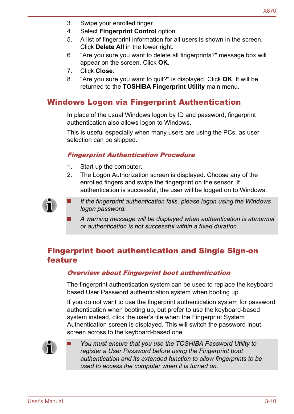 Windows logon via fingerprint authentication | Toshiba Qosmio X870 User Manual | Page 51 / 164