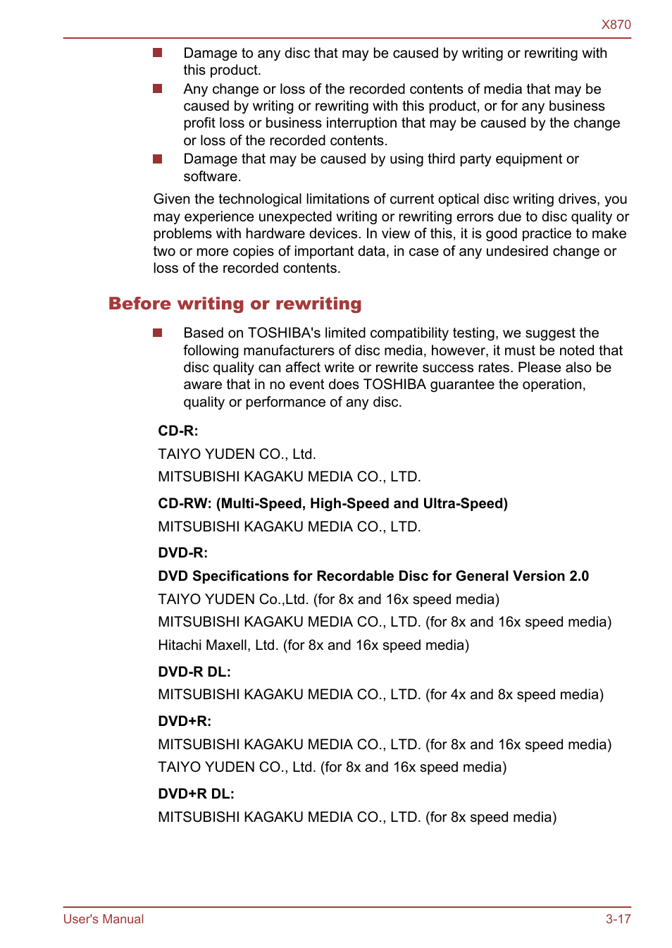 Before writing or rewriting | Toshiba Qosmio X870 User Manual | Page 58 / 164