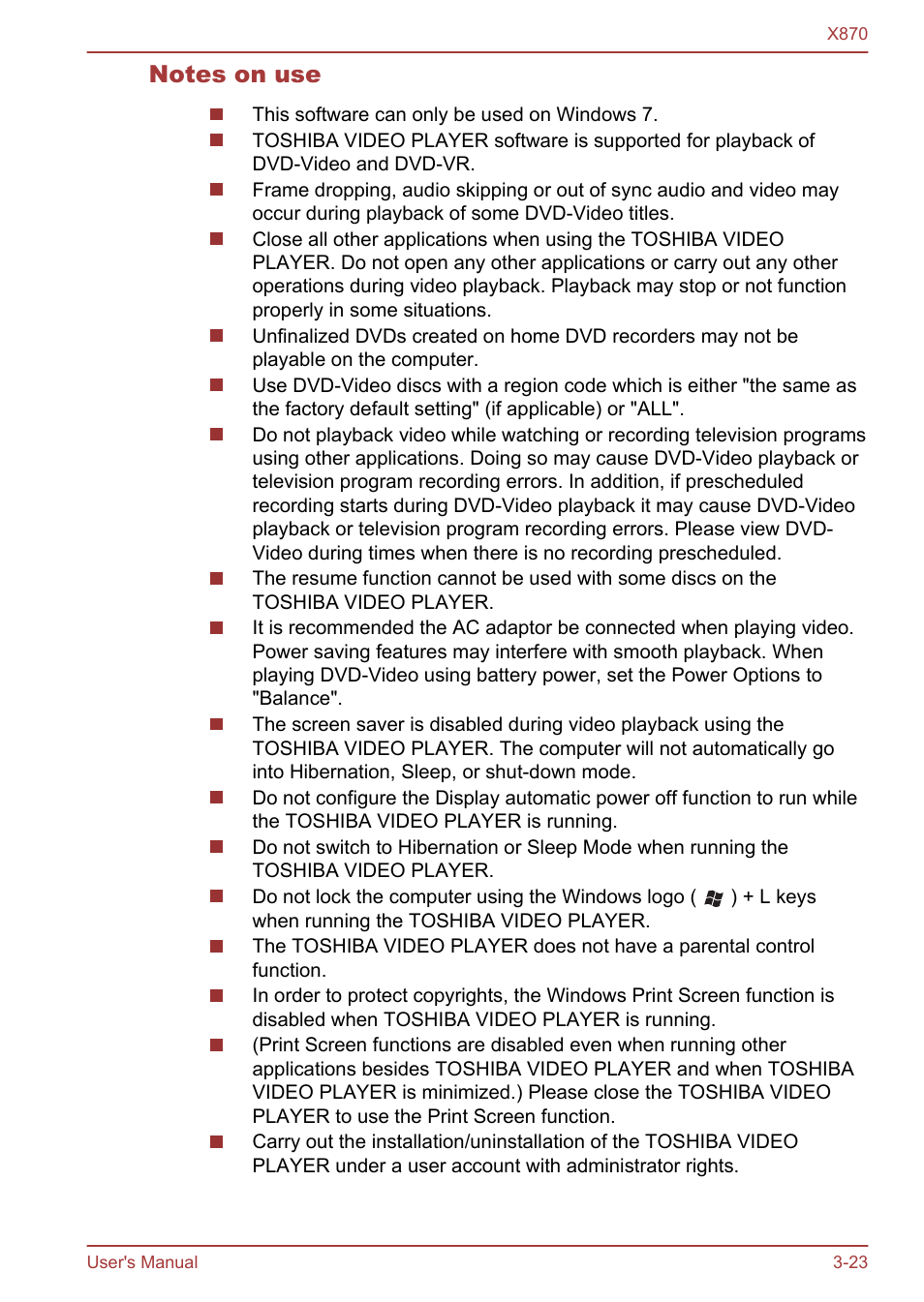 Notes on use | Toshiba Qosmio X870 User Manual | Page 64 / 164