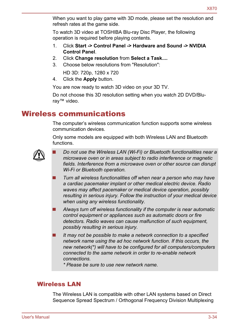 Wireless communications, Wireless lan, Wireless communications -34 | Toshiba Qosmio X870 User Manual | Page 75 / 164