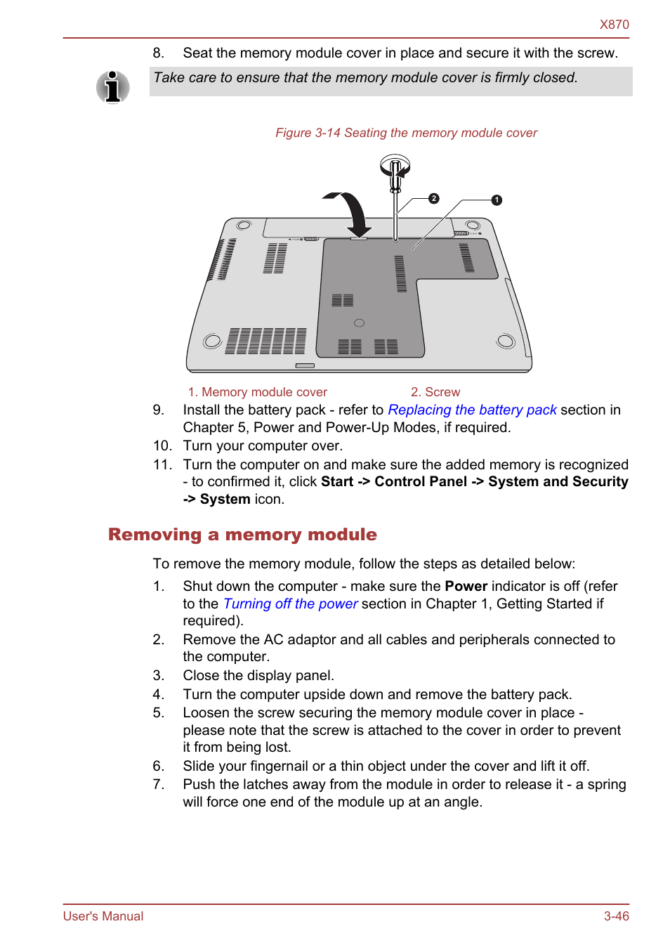 Removing a memory module | Toshiba Qosmio X870 User Manual | Page 87 / 164