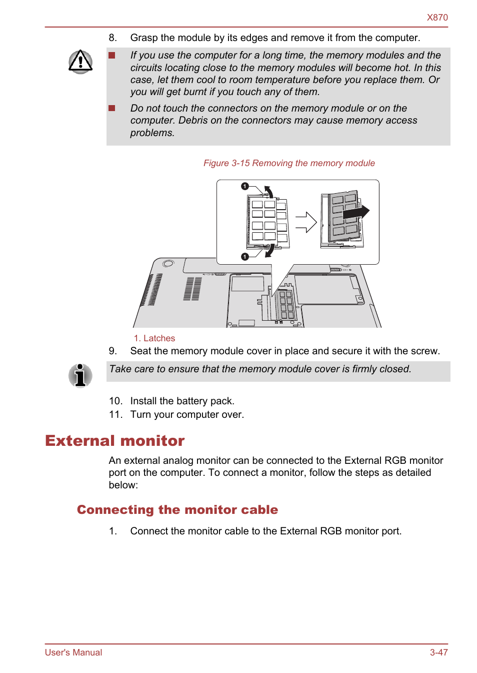 External monitor, Connecting the monitor cable, External monitor -47 | Toshiba Qosmio X870 User Manual | Page 88 / 164