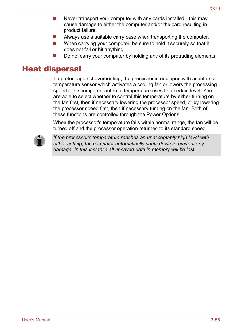 Heat dispersal, Heat dispersal -55 | Toshiba Qosmio X870 User Manual | Page 96 / 164