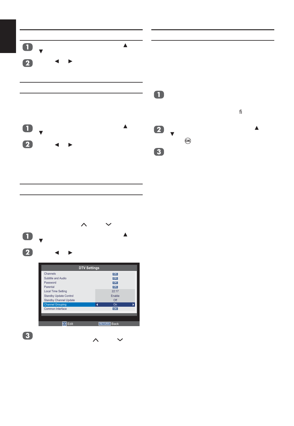 Standby update control, Standby channel update, Channel grouping | Common interface | Toshiba W2333 User Manual | Page 30 / 69