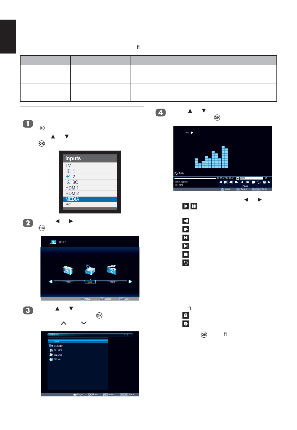 Enjoy music through usb port, Play music files, English | Toshiba W2333 User Manual | Page 44 / 69
