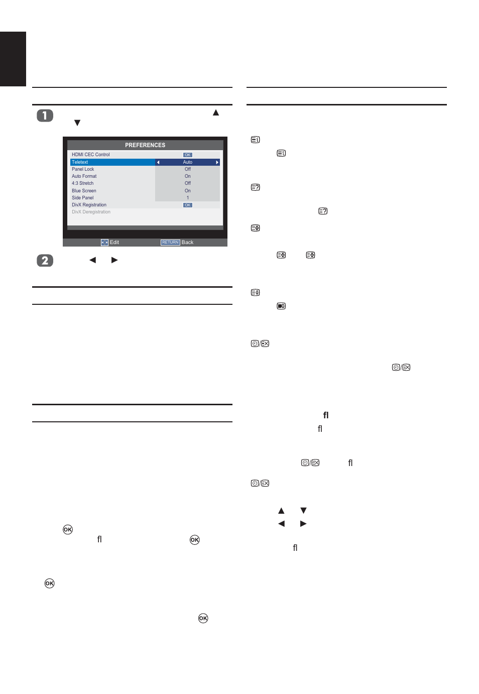 Text services and text information, Control buttons, Setting the modes | Navigating pages using auto, Navigating pages using list | Toshiba W2333 User Manual | Page 60 / 69