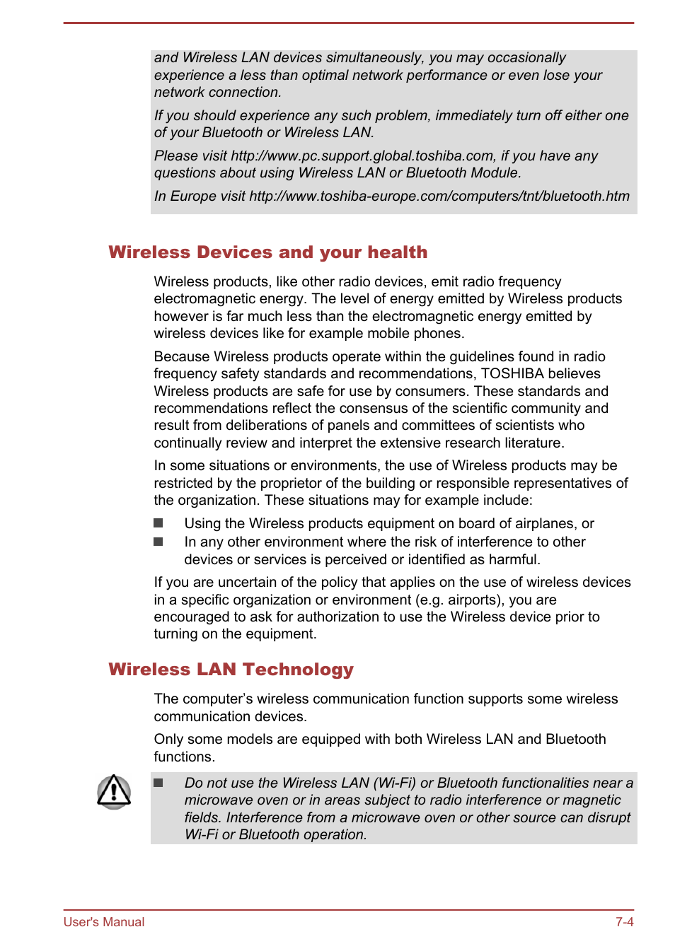 Wireless devices and your health, Wireless lan technology | Toshiba Satellite W30T-A User Manual | Page 100 / 114