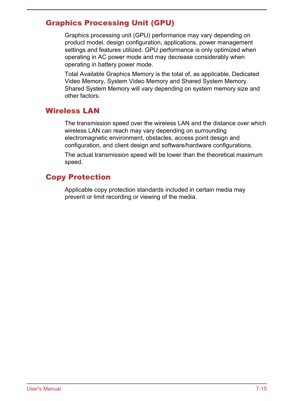 Graphics processing unit (gpu), Wireless lan, Copy protection | Toshiba Satellite W30T-A User Manual | Page 111 / 114