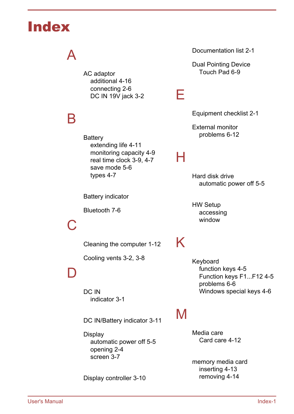 Index, Index a | Toshiba Satellite W30T-A User Manual | Page 112 / 114